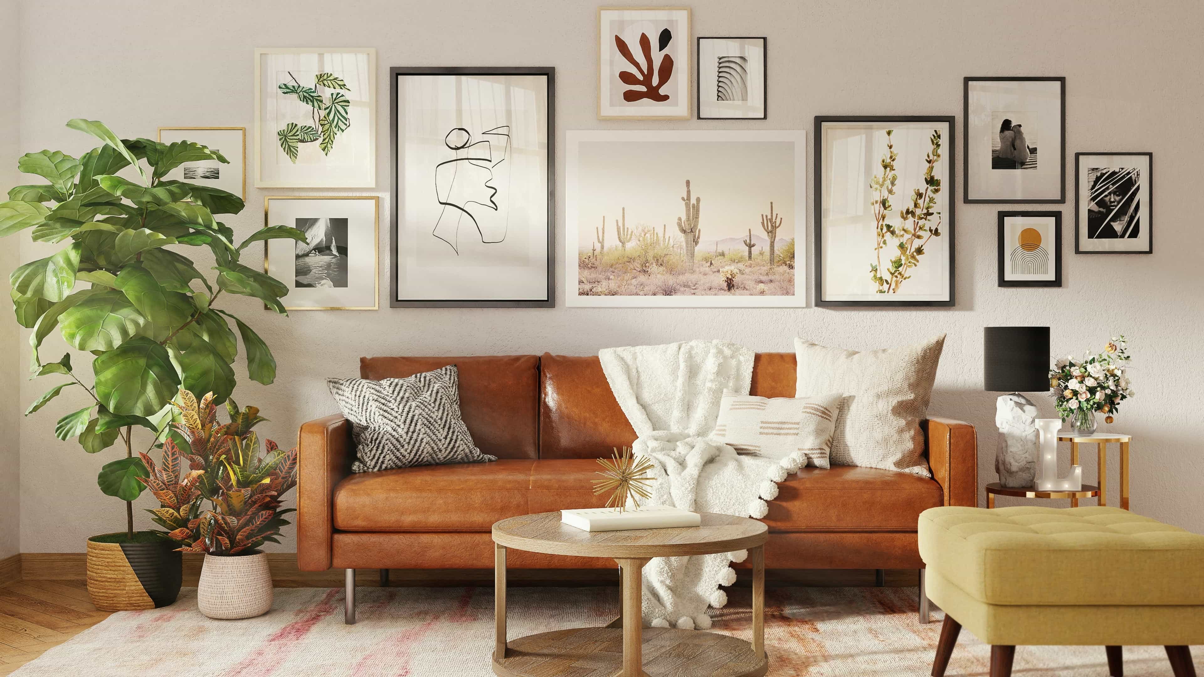 living room with different plants