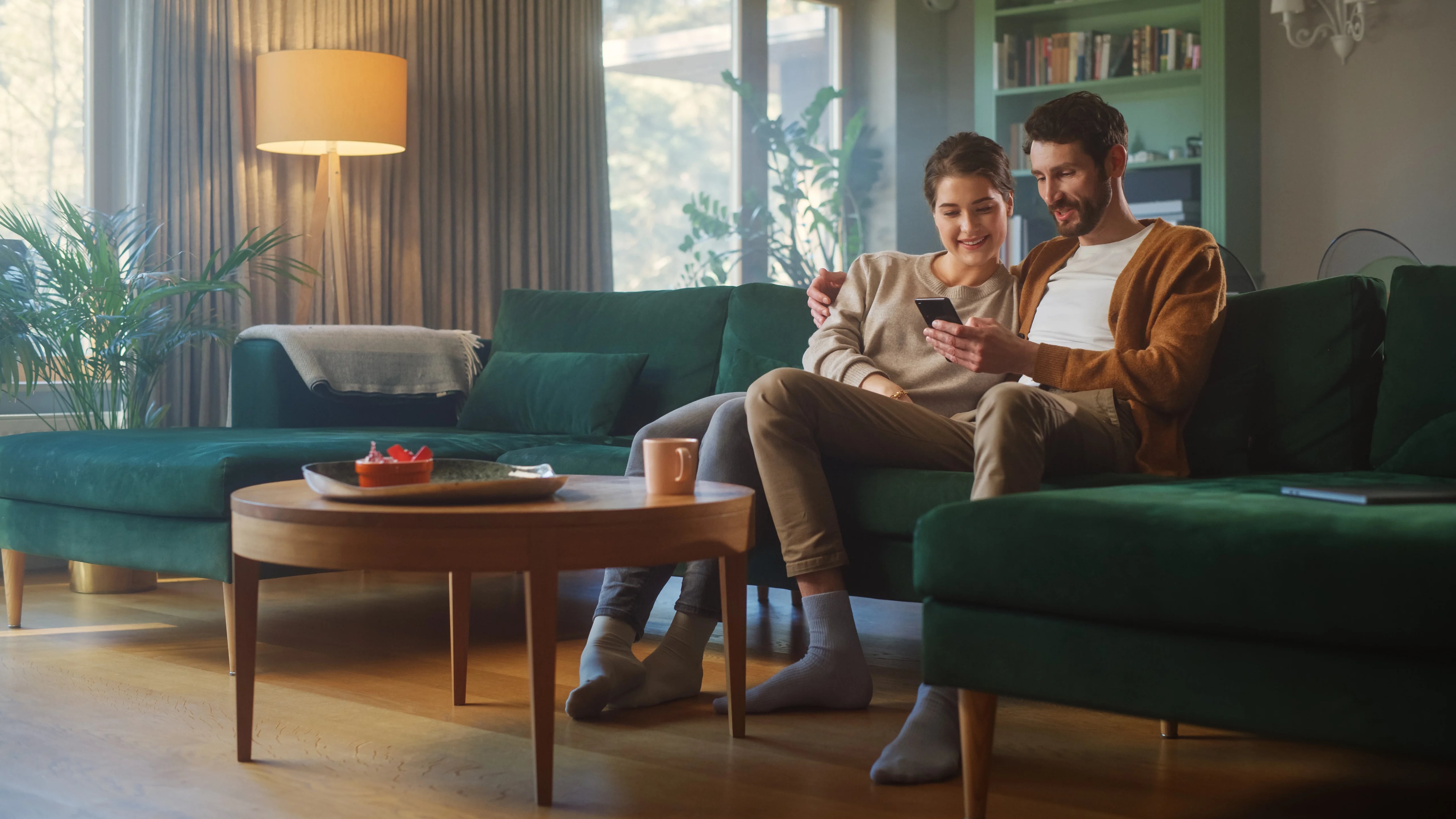 couple looking at a phone