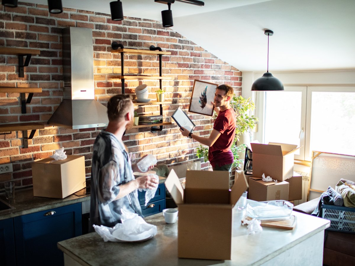 Unpacking photos in kitchen