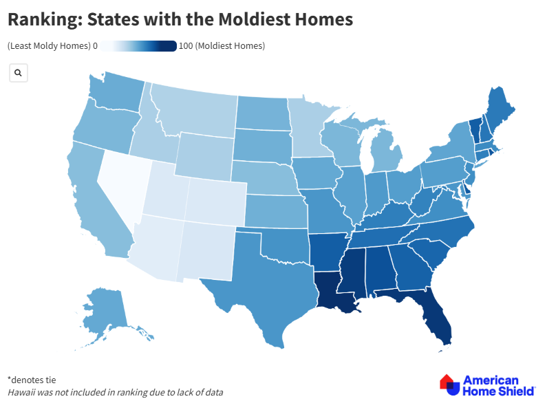 Map of the moldiest homes in America 