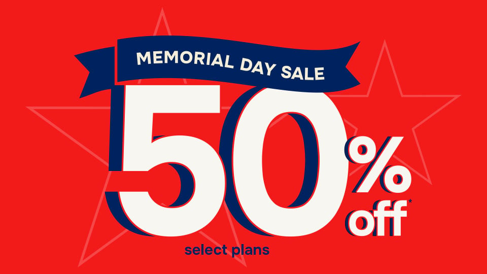 Memorial Day Sale. 50% off.
