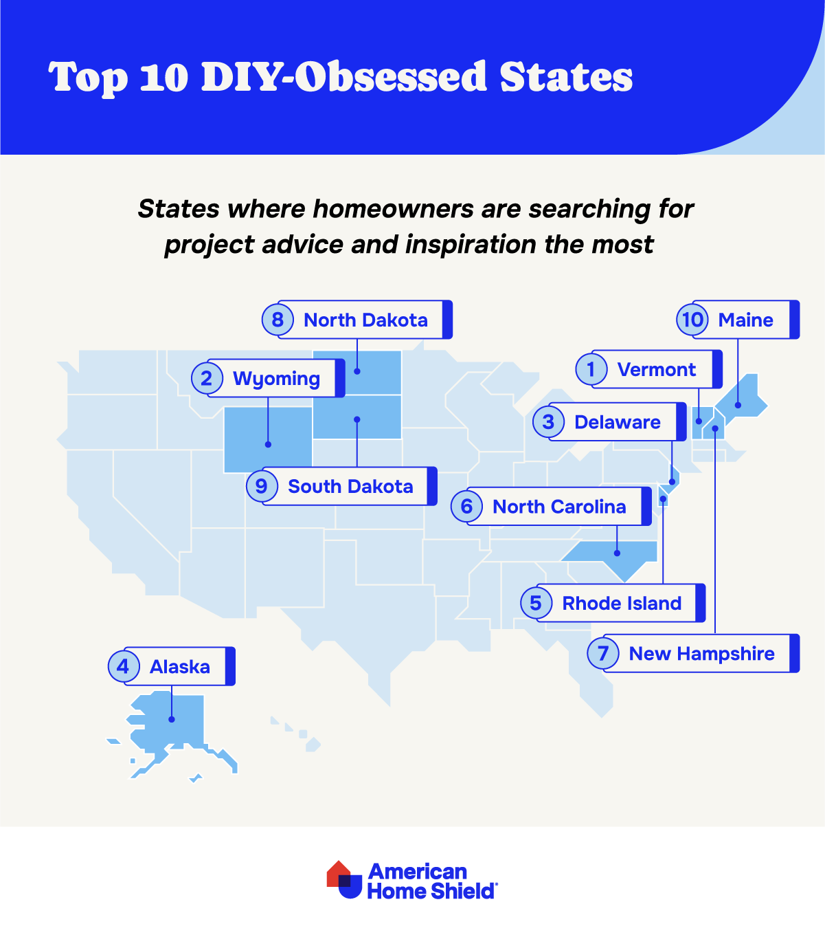 List of the states with the highest search volume per capita about DIY projects by ahs.com