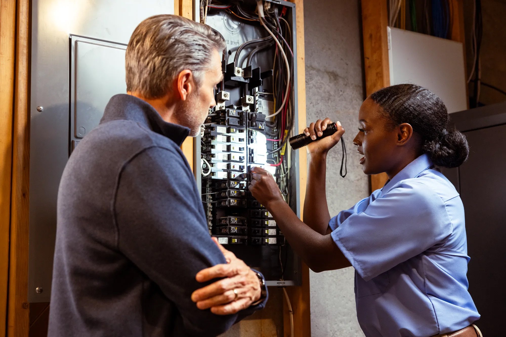 Person looking at electrical system