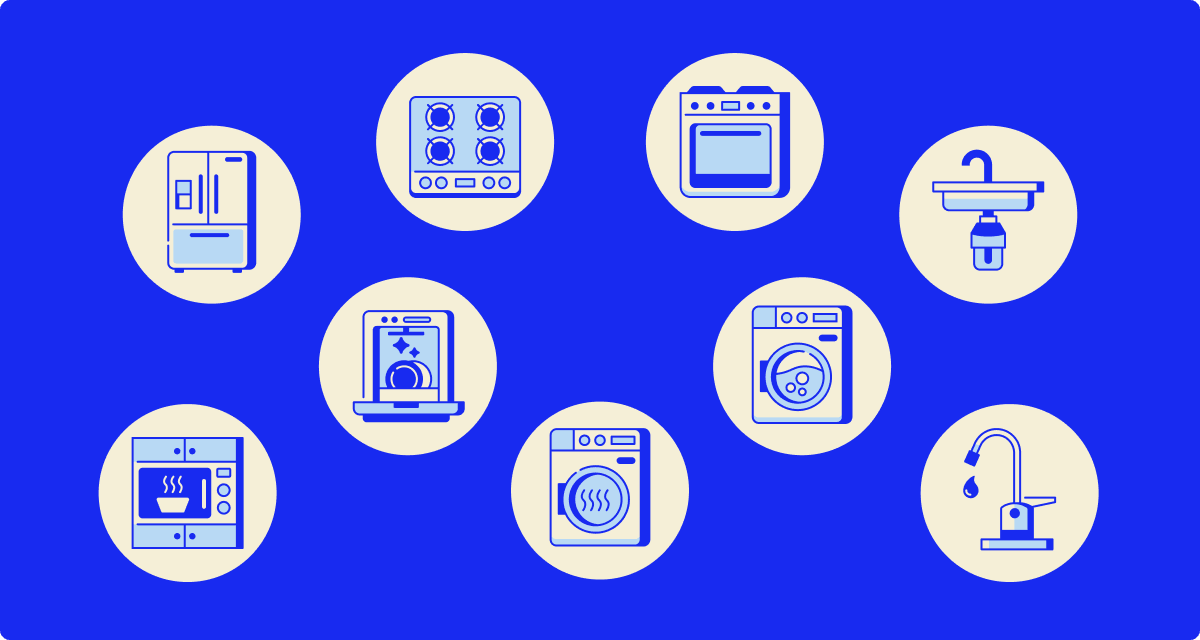 Icons for various household appliances covered by AHS Warranties