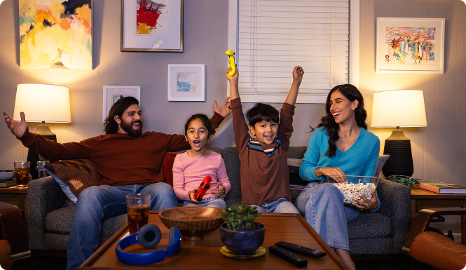 Family playing video games