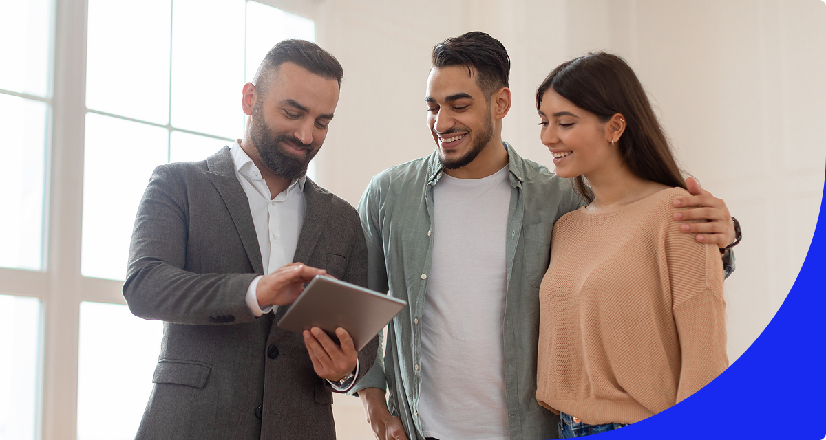 Couple speaking to agent