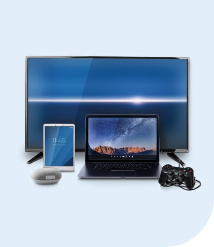A group of entertainment devices including a TV and video game system
